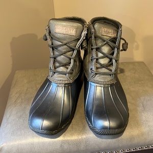 Sperry Silver gray glitter duck boots